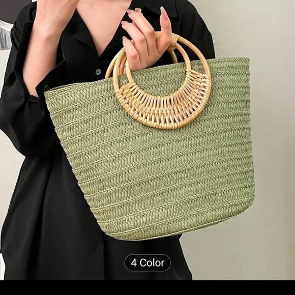 1 Pic Fashionable casual Summer Vacation Style Large Capacity solid woven bag - Picture 3 of 5